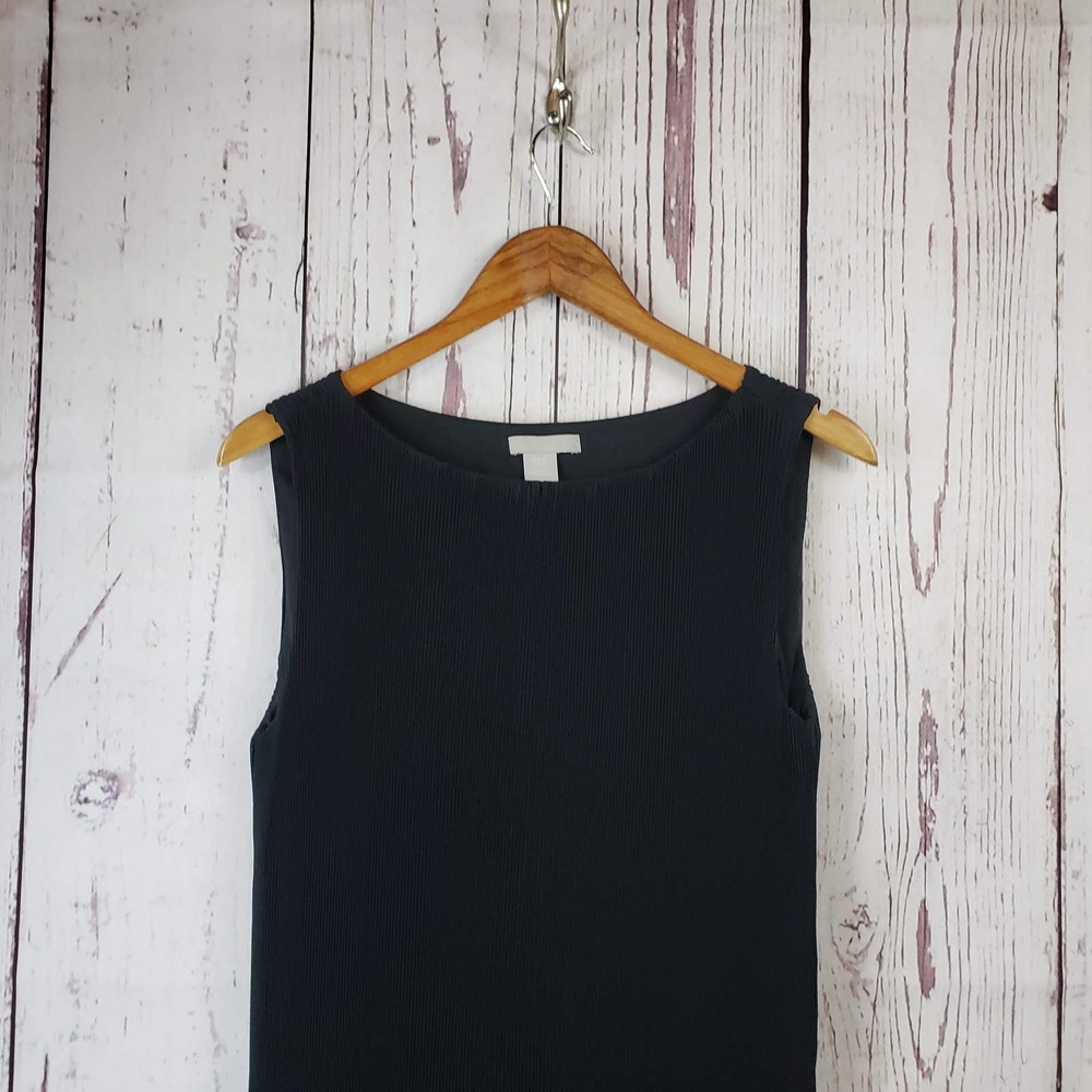 H&M Womens Shift Dress Size XS Crinkle Pleated Sleeveless Fitted Black